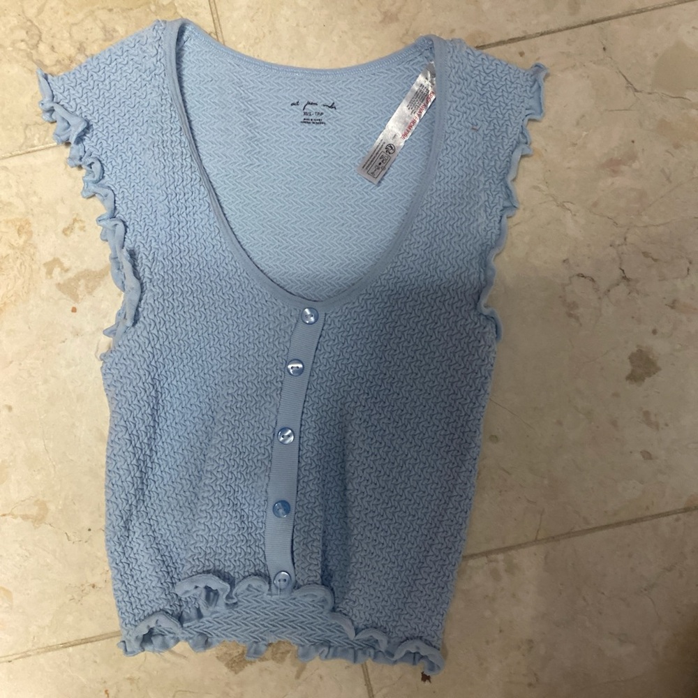 Urban Outfitters Blue Ruffle Trim Crop Top